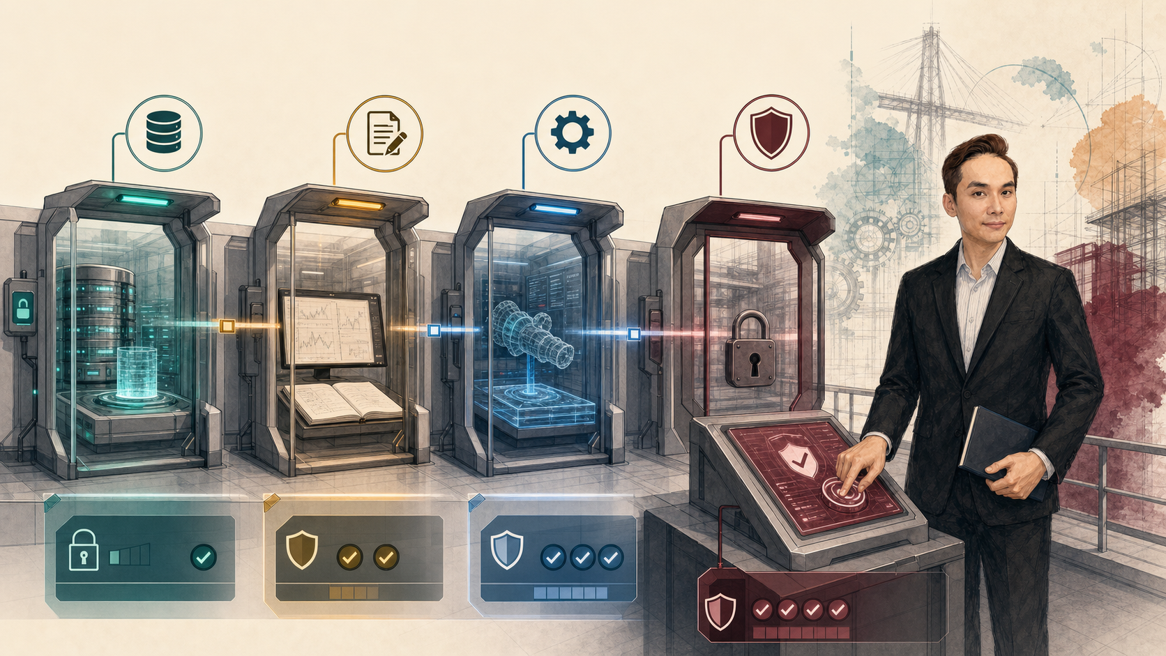 Four progressively stronger permission gates for an engineering AI agent