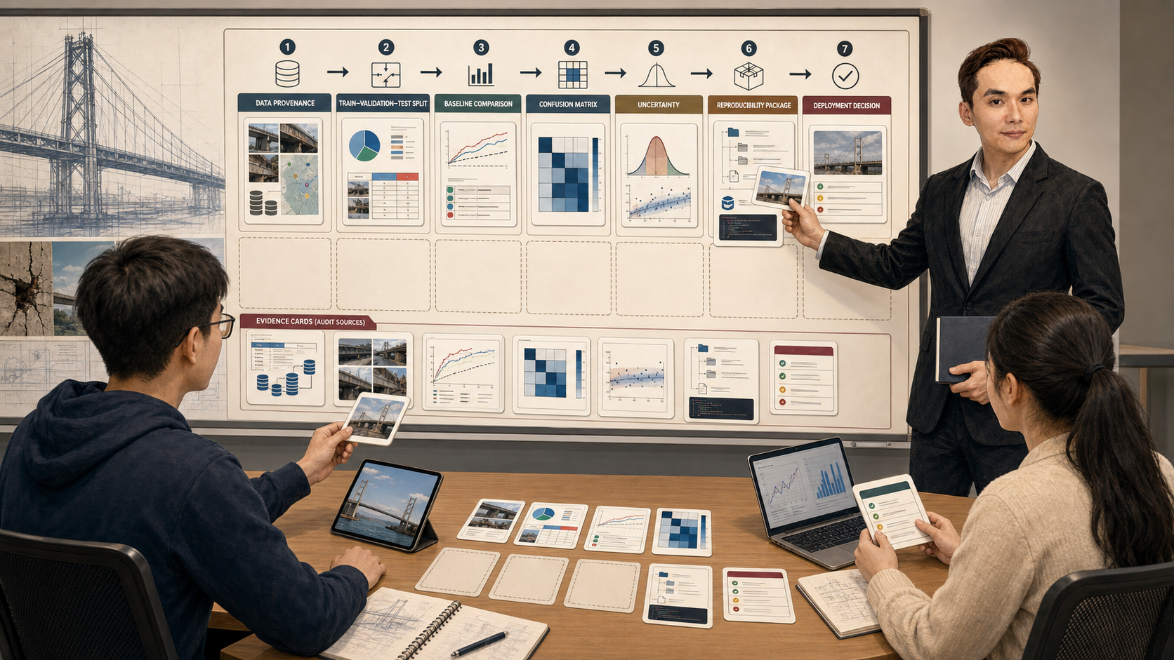 Students and instructor audit evidence for a bridge damage model